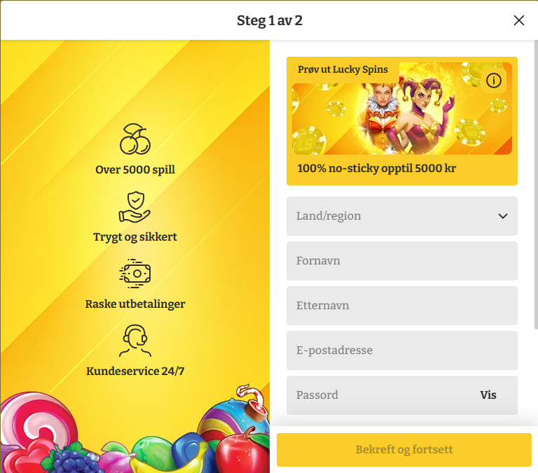 lucky spins registrerer